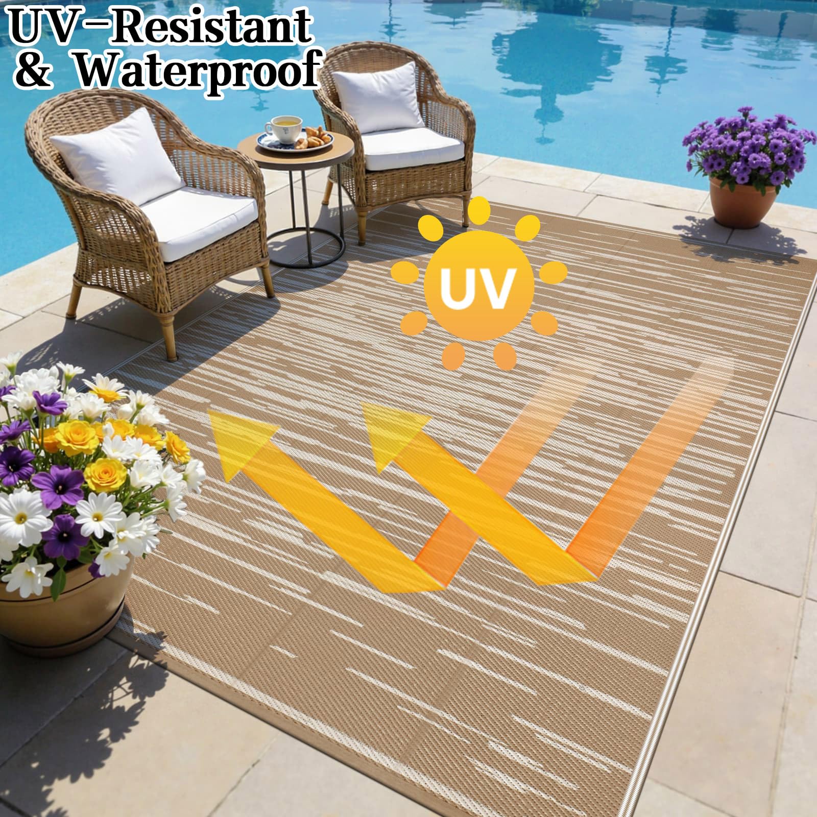 SHACOS Grande Tappeto da Esterno 240 x 300 cm Impermeabile Anti-UV Plastica Reversibile Marrone