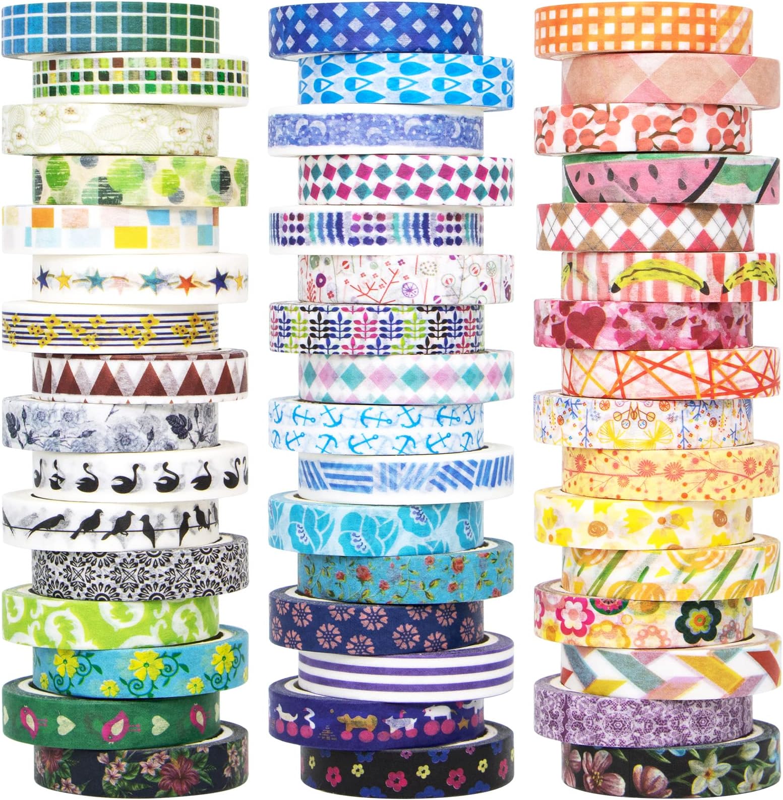 48 Rolls Washi Tape Set - 8mm Wide Decorative Masking Tape, Colourful Flower Style Design for DIY Craft Scrapbooking Gift Wrapping