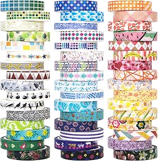 AAPOZZ 48 Rolls Washi Tape Set - 8mm Wide Decorative Masking Tape, Colorful Flower Style Design for DIY Craft Scrapbooking...