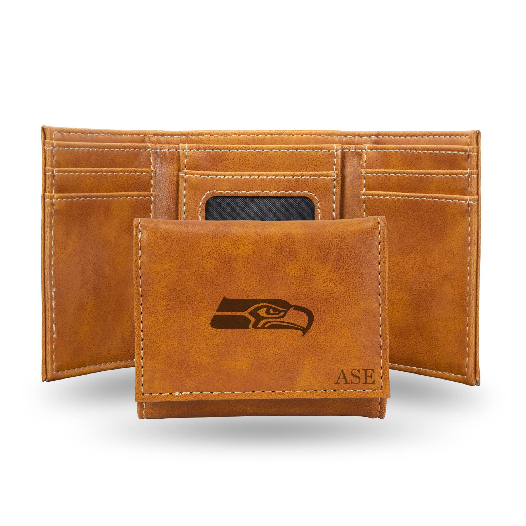 Rico Industries NFL Seattle Seahawks Brown Personalized-Custom Laser Engraved Tri-fold Wallet - Slim Wallet