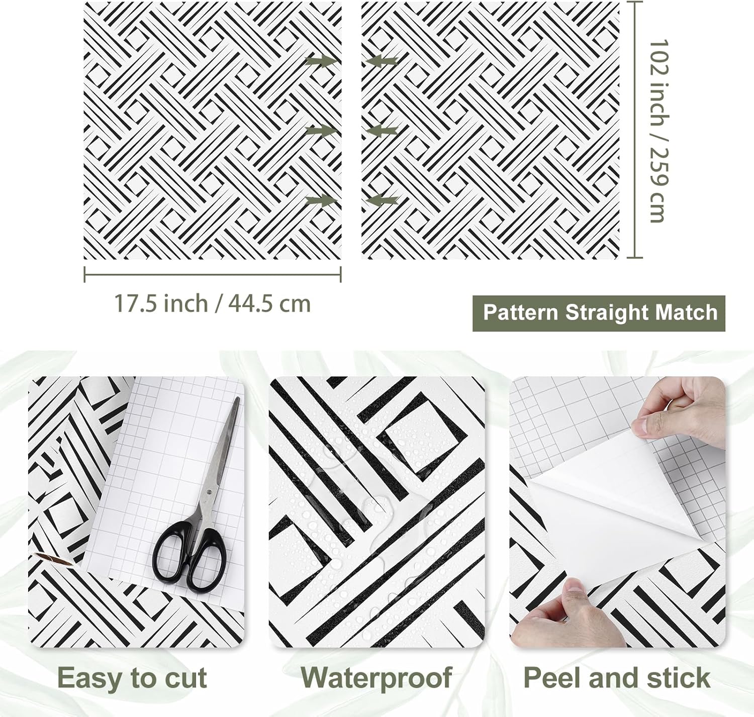 Black and White Peel and Stick Wallpaper Boho Geometric Contact Paper for Cabinets Modern Self Adhesive Removable Wallpaper Kitchen Bathroom Waterproof Black White Contact Paper 17.5"×102"