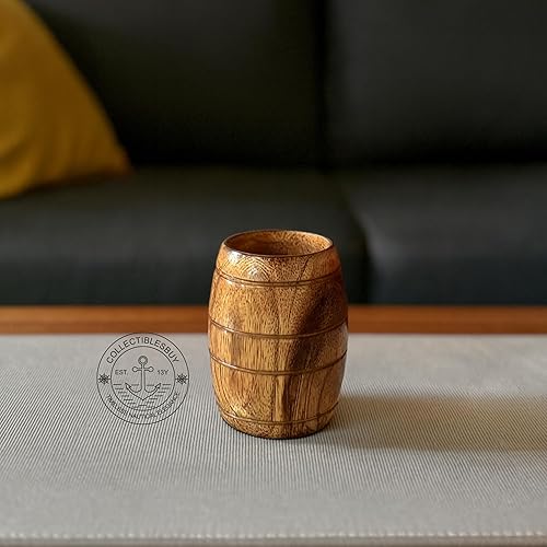 Miniatura 5 de collectiblesBuy Juego de 6 tazas de madera de mango hechas a mano, con forma de barril, para té, café, cerveza, vino, portátil, camping, viajes,