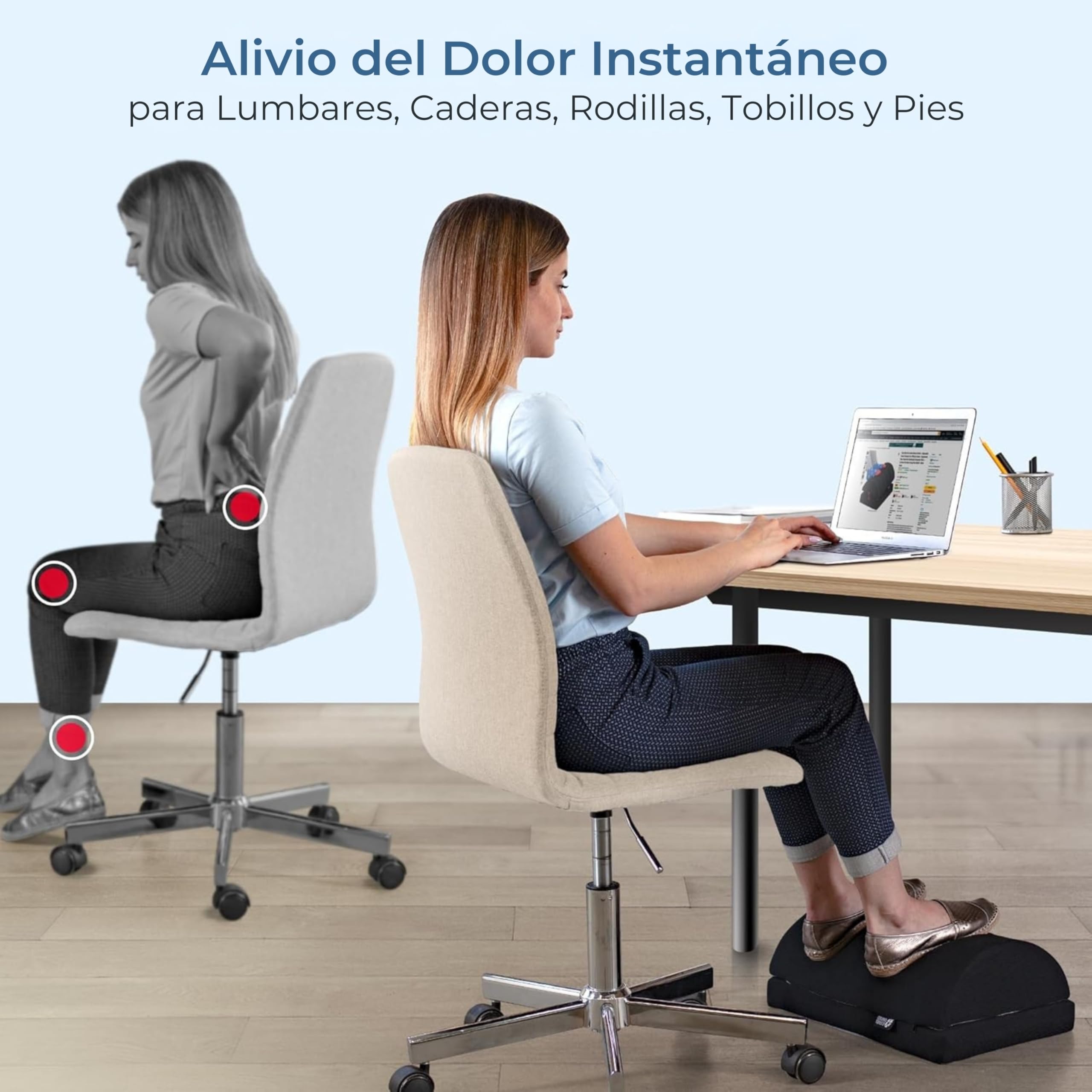 5 STAR UNITED Reposapiés Ajustable – Cojín Ergonómico de Espuma Viscoelástica con Funda de Malla, Base Antideslizante, 15cm, Negro