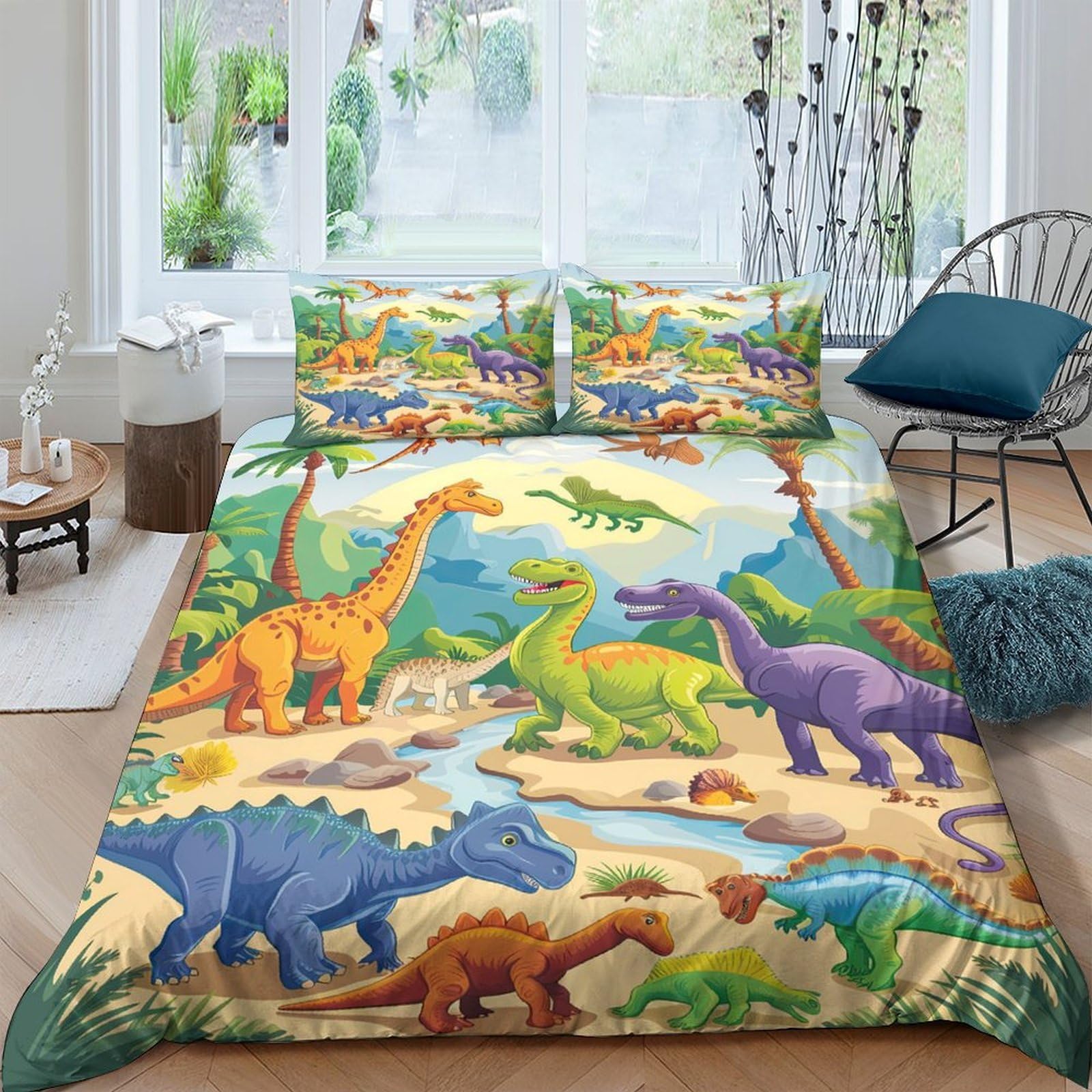 Ctjqhvkz Style-7 3D Printed Dinosaur Forest Fitted Sheet Microfiber Soft Breathable Jungle Adventure Mattress Cover For Bedroom Decor Single（135X200cm）