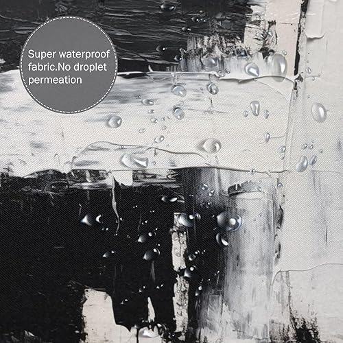 Miniatura 4 de TIYAANDSY Cortina de ducha abstracta de pintura al óleo para baño, juego de cortina de ducha rectangular negra y blanca, estilo bohemio, tela con