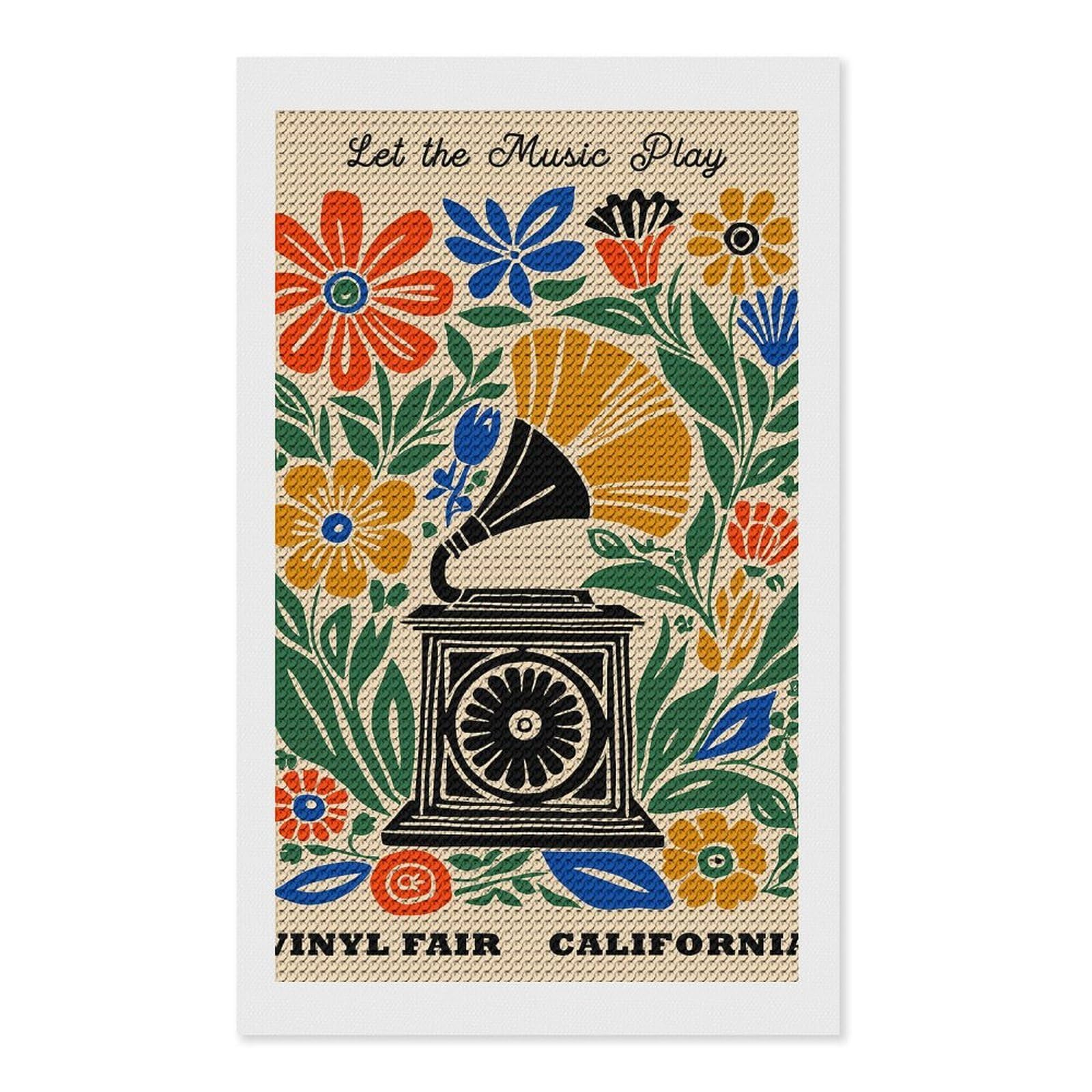 Junmoney Floral Vinyl Fair California Diamond Painting Canvas Set 12"x20", for Beginners, Complete Accessories, Christmas Gift, Modern Decor