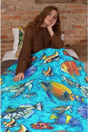 Miniatura 6 de Manta de franela suave y mullida con diseño de peces bajo el agua, manta ligera y cálida para adultos y niños, sofá, cama, exteriores, 40 x 50