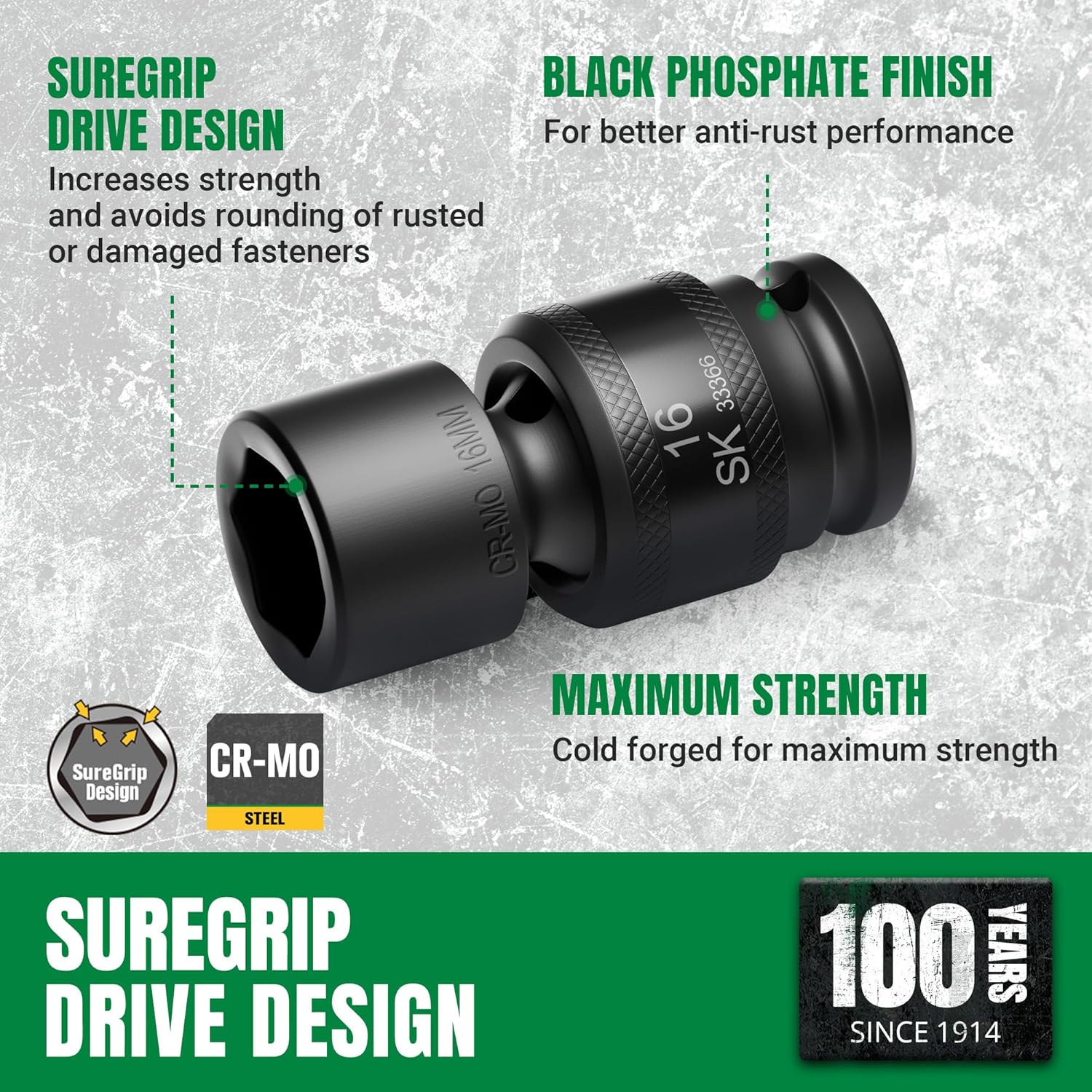 SK 3/8インチドライブユニバーサルスイベルインパクトソケットセット