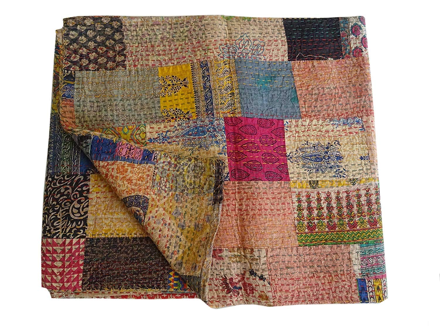 Couvre-lit patchwork vintage Kantha grand jeté de lit coton bohème