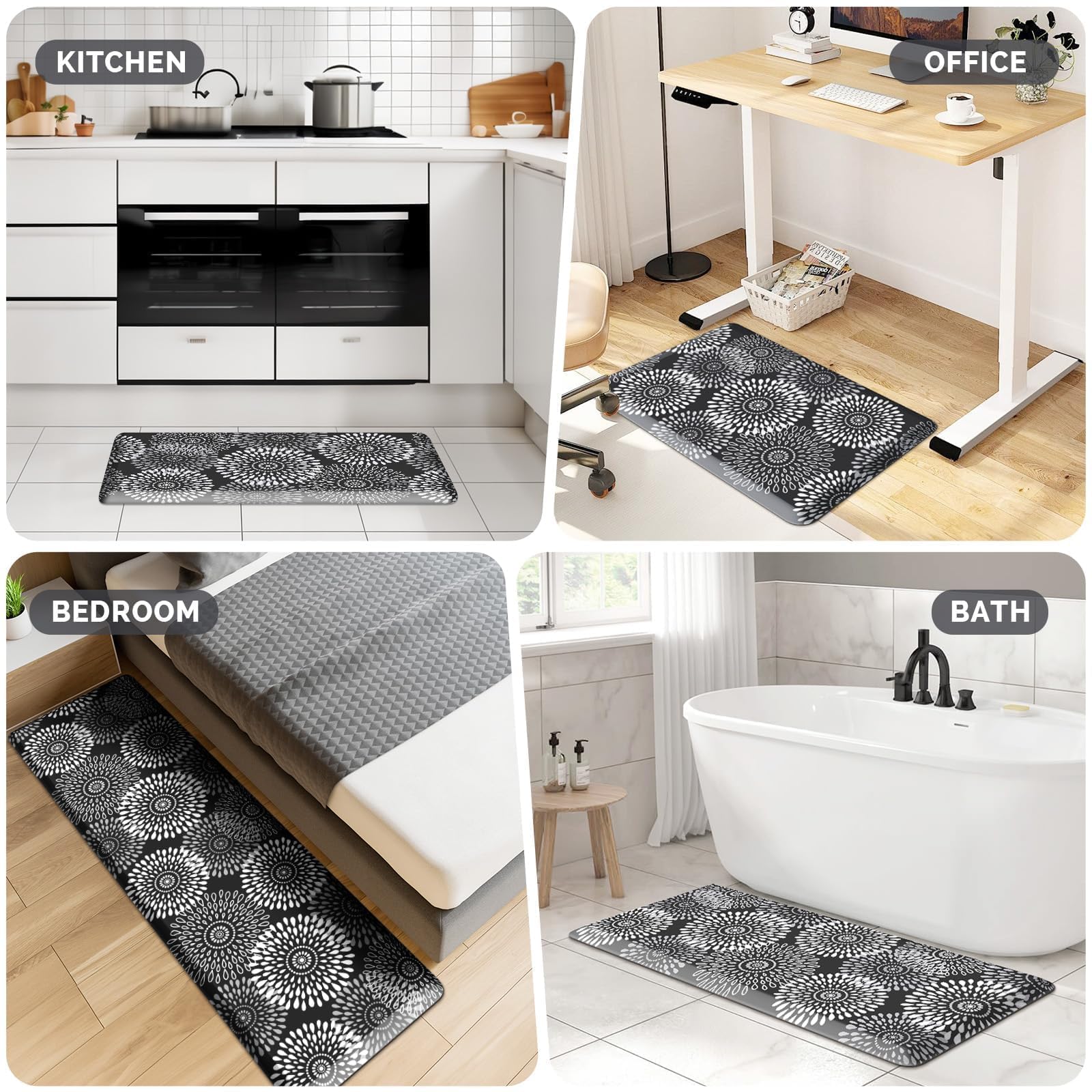 LuxStep Tappetino da cucina impermeabile, imbottito, anti-fatica, antiscivolo, comodo, per casa, lavello e ufficio, 43,9 x 99,1 cm, nero