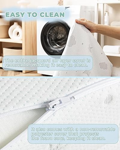 Miniatura 8 de Colchón triple de 38 x 26 pulgadas, transpirable, de felpa suave, espuma viscoelástica para bebés y niños pequeños, incluye bolsa de transporte,