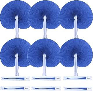 Bestage 20 Pieces Decorative Paper Folding Hand Fans Handheld,Navy Round Wedding Foldable Fans Chinese and Japanese Fans Bulk for Bridal Guest Church Party Favors Dancing Birthday DIY