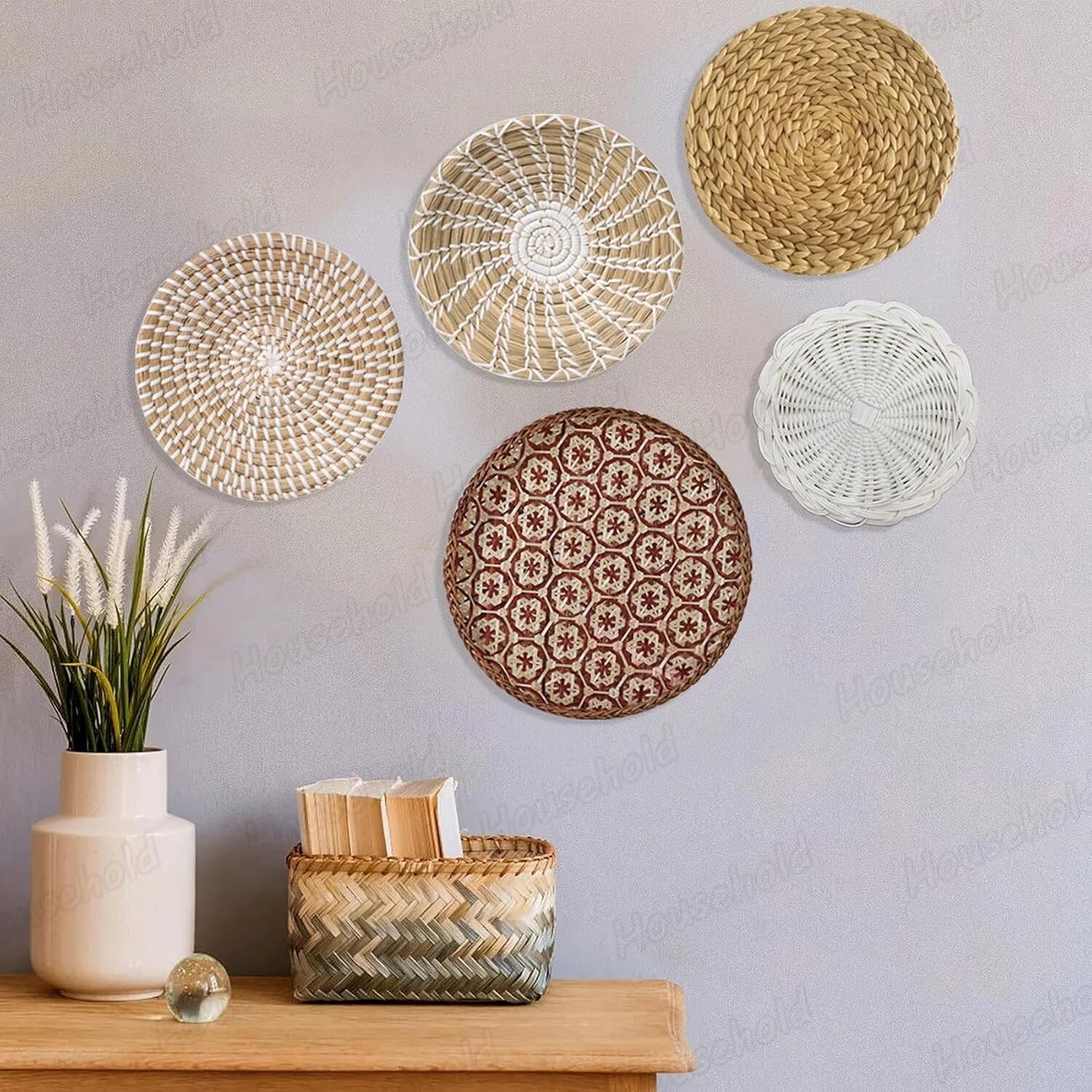 NADEnVIE Set Of 16 Hanging Woven Baskets Wall Decor Art Boho Handmade