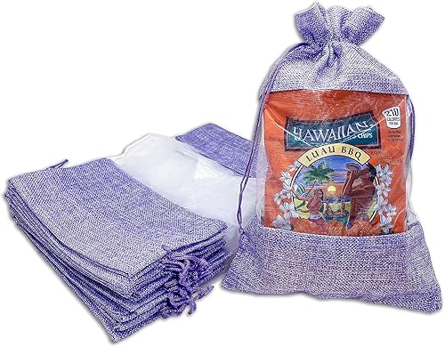 Miniatura 41 de 12 paquetes de grandes bolsas de regalo de arpillera de lino y organza con cordones (16.5x21.5 cm, beige/plata de lunares) - Favores de fiesta