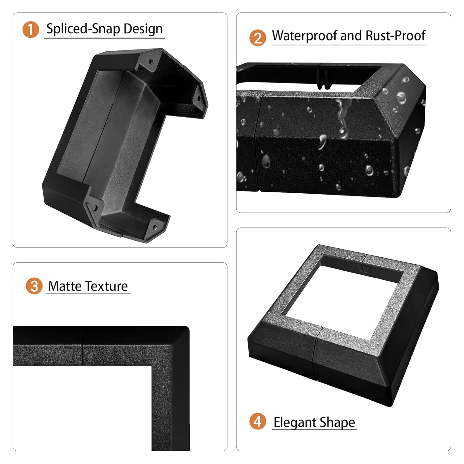 4 Pack Deck Post Skirt Trim 4X4IN Black, Aluminum Porch Split Post Base Cover, Solid Post Foot Protection Replacement for Fence Stairs Outdoor Decor Railing (6.5x6.5IN Outer Size)