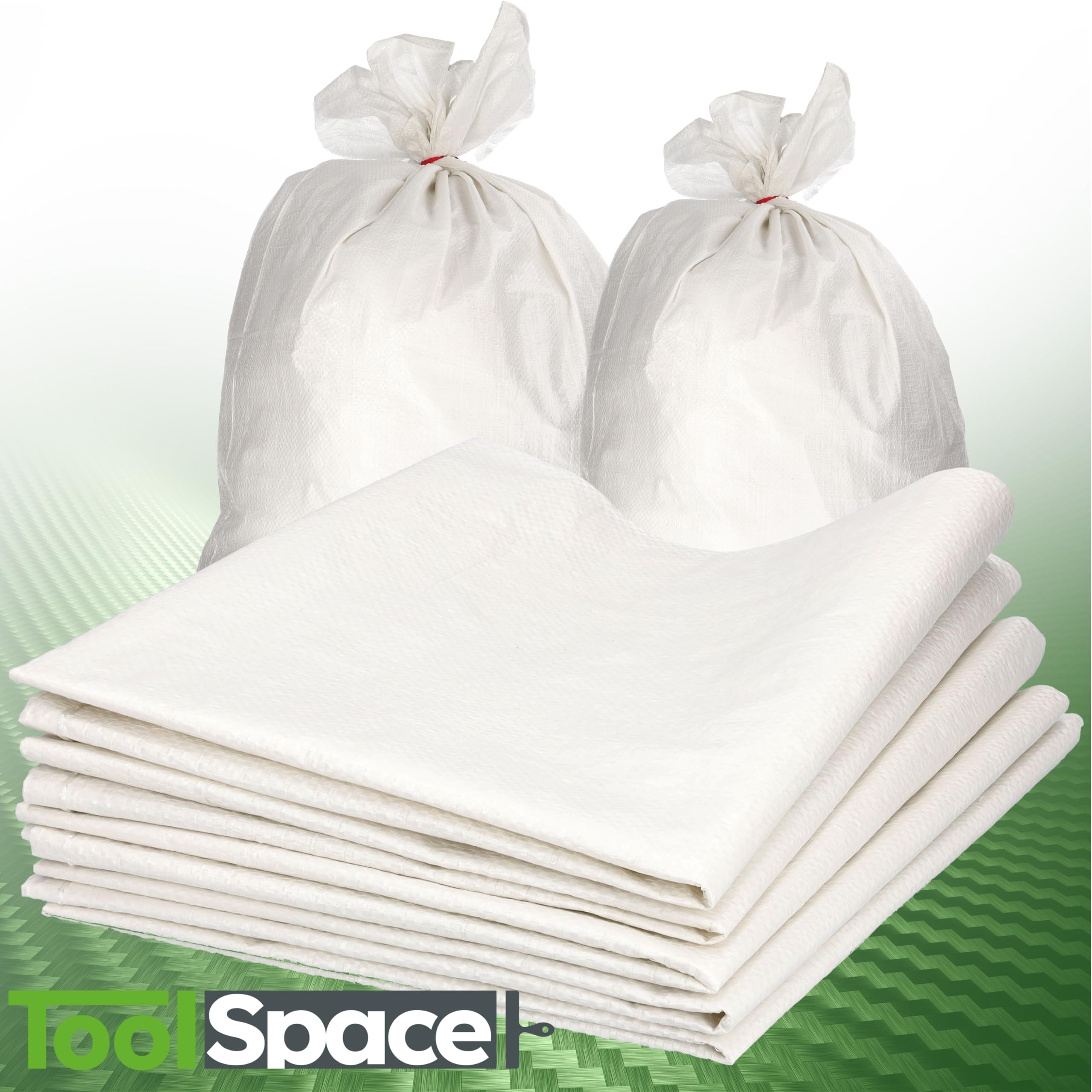 ToolSpace 20x Sacos de Polipropileno Blancos Resistentes para Cargas Pesadas de 50 kg Tela Tejido PP Ideales Escombros Arena Cereales Inundaciones Jardín Protección UV Costuras Fuertes 105 x 65 cm