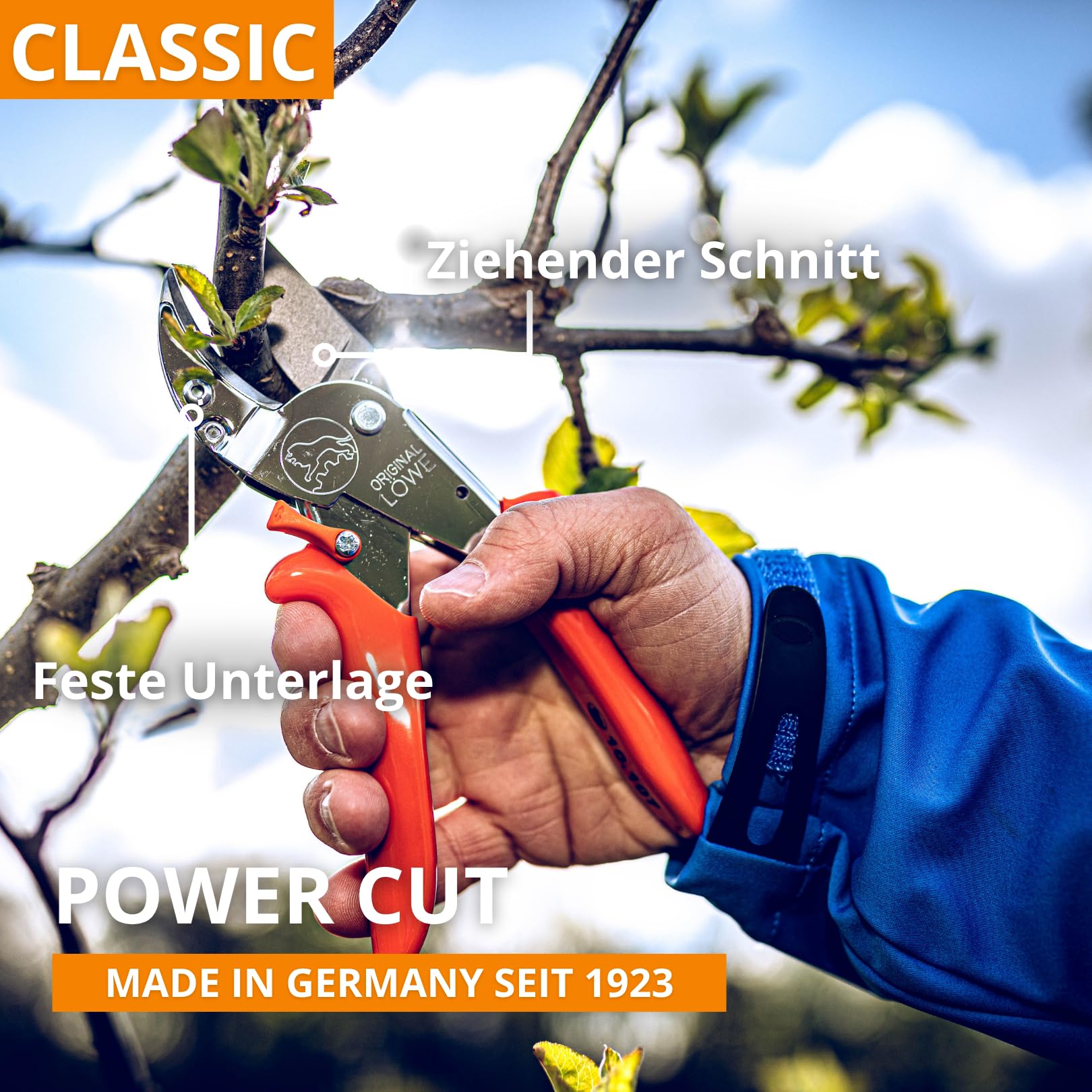Original LÖWE 10 Profi Amboss Gartenschere 10.107 mit Bypass Geometrie - innovative scharfe Schere mit ergonomischen Griffen und Antihaftbeschichtung an Stahl-Klinge für Schneidarbeiten im Obstbau