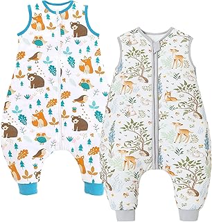 Chilsuessy 2er Pack Baby Schlafsack mit Füßen 2.5 Tog Winter Schlafsack Babyschlafsack mit Beinen Schlafstrampler für Jungen Mädchen, 2.5 Tog/Wald + Bären, 90cm/Baby Höhe 100-110cm