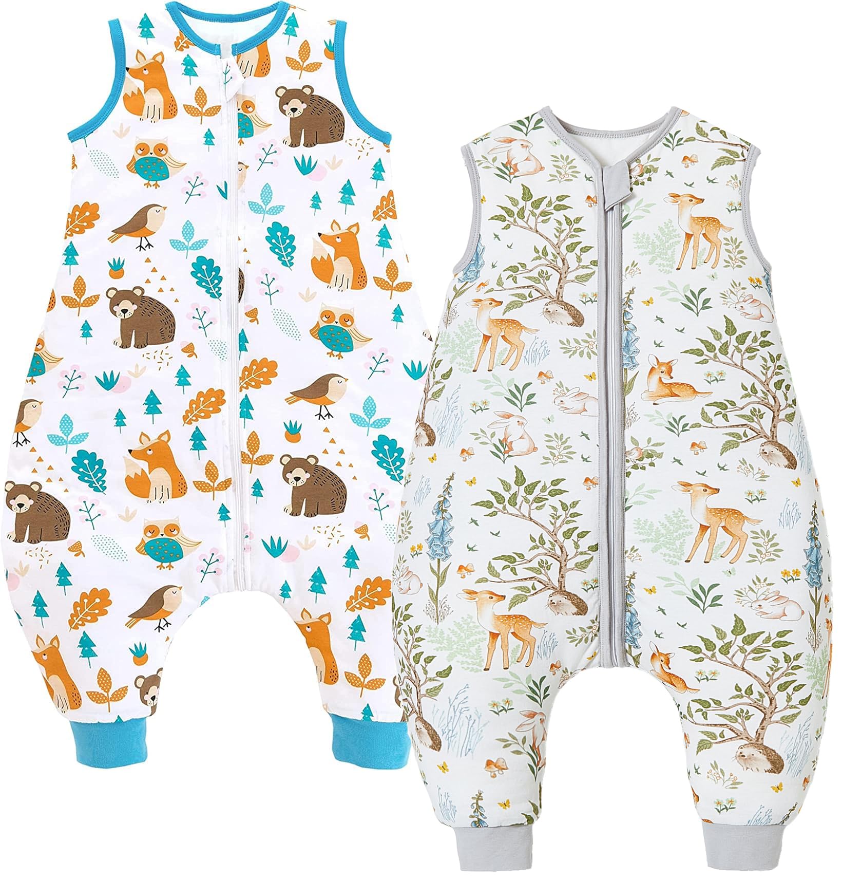 Chilsuessy Śpiwór niemowlęcy z nogawkami, 2,5 Tog, zimowy śpiwór dla niemowląt z nogami, śpiworek do spania dla chłopców i dziewczynek, 2,5 Tog/las + niedźwiedzie, 90 cm, wzrost dziecka 100-110 cm