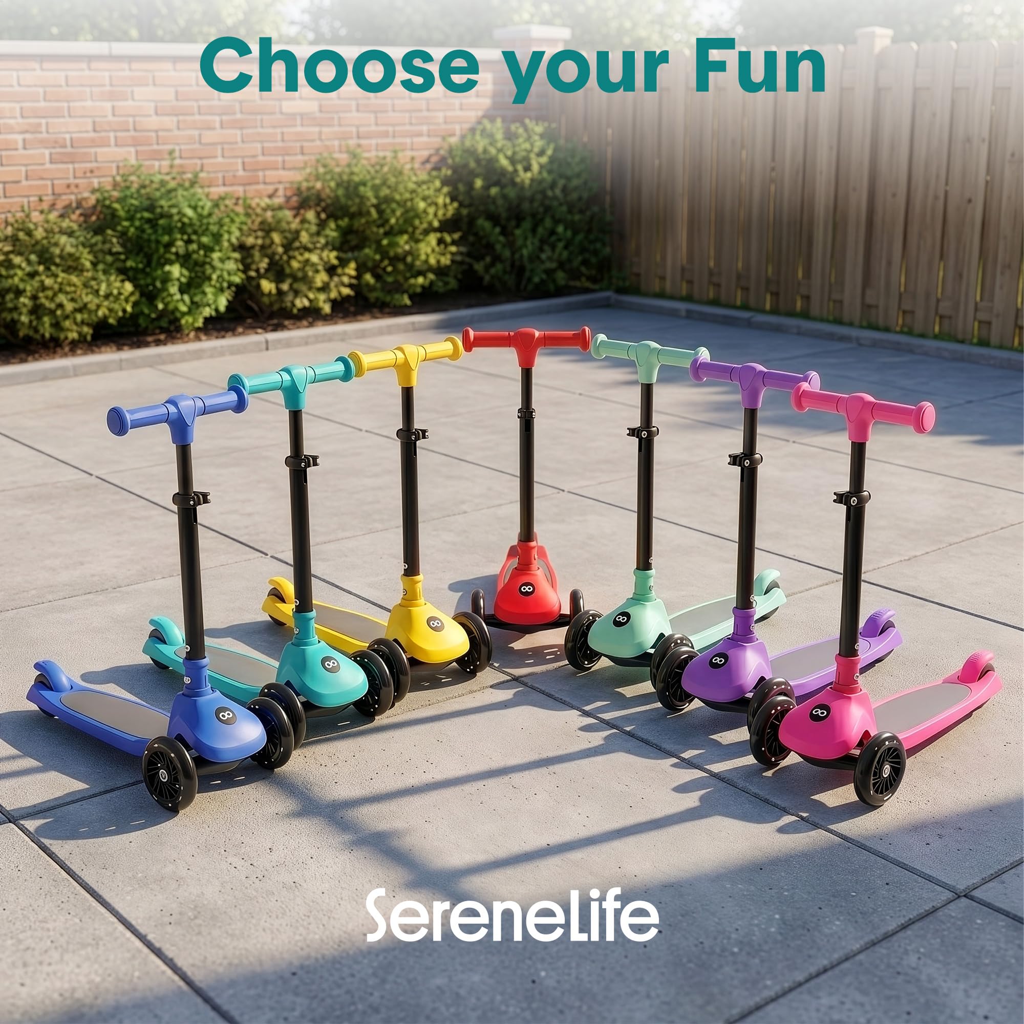 SereneLife 3-Wheel Foldable Kids Scooter – LED Wheel Lights, Adjustable Handlebar, Rear Foot Brake, Lean-to-Steer, Anti-Slip Deck – Ideal for Toddlers & Kids 3+, up to 110 lbs