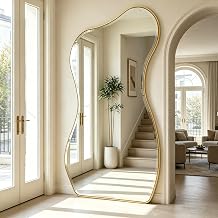 POZINO Irregular Beveled Mirror Full Length, 66.8"x33.5" Asymmetrical Aesthetic Wall Mirror with Metal Frame, Large Organic Floor Mirrors for Entryway Bedroom Living Room Cloakroom, Leaning/Wall-Mount