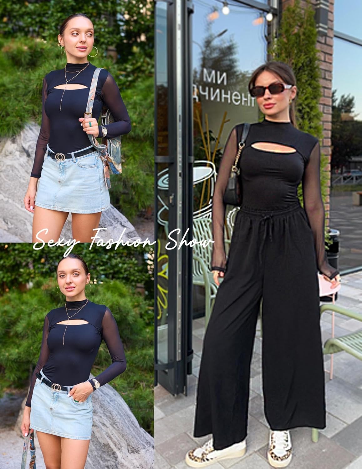 Avidlove Women Long Sleeve Thong Bodysuit Turtle Neck Shapewear Sexy Mesh Top Double Lined Cutout Shirt XS-2XL - Image 8