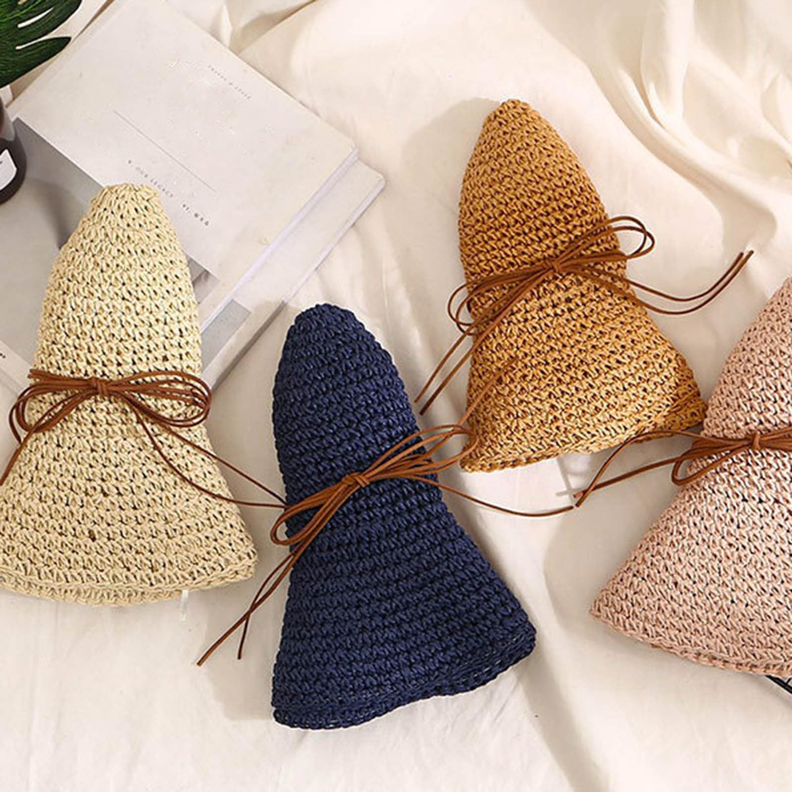 Cappello da spiaggia in paglia da donna a tesa larga cappello da sole in paglia pieghevole estivo da pescatore cappello pieghevole pieghevole arrotolabile protezione solare