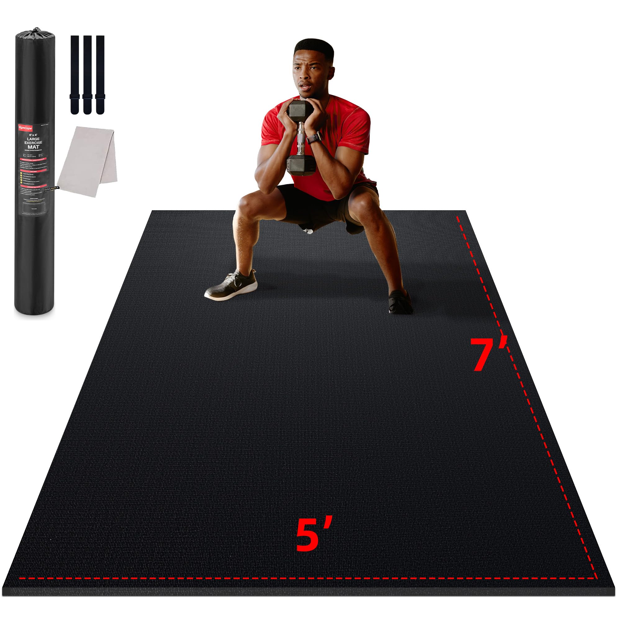 Large Exercise Mat for Home Workout,12‘x6’/10'x6'/9'x6'/8'x6'/7'x5'/6'x4' (7mm) Extra Thick Workout Mat, High-Density Gym Mat for Cardio, Jump Rope, MMA, Weights (Shoe-Friendly)