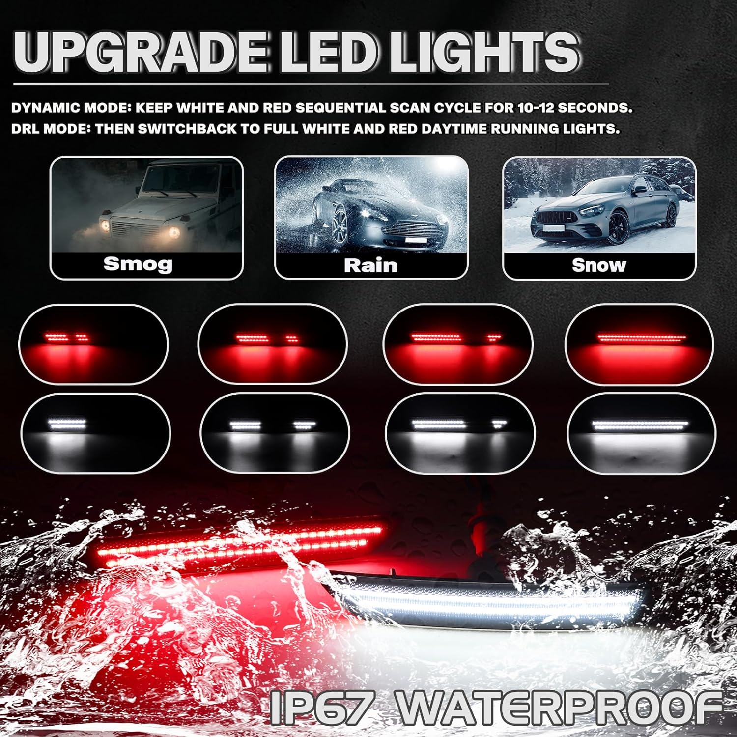 Dynamic White & Red LED Side Marker Lights for Ford Mustang 2010 2011 2012 2013 2014 Upgraded 2-Row Sequential Scan Front Rear Fender Bumper Sidemarker Light with Smoked Lens 4PCS