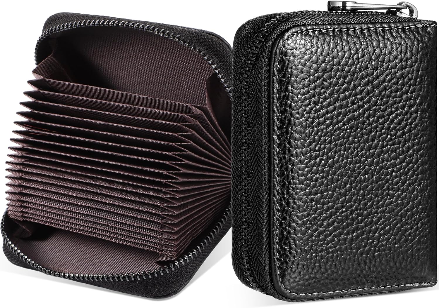 Abbylike 2 Pack 20 Card Slot Credit Card Holder Men Women Gift Business Card Case RFID Blocking Zipper Card Wallet Compact(Black)