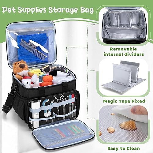 Miniatura 2 de CURMIO Bolsa de aseo para mascotas, organizador de suministros de aseo para mascotas, kit de aseo para gatos, bolsa de almacenamiento de suministros