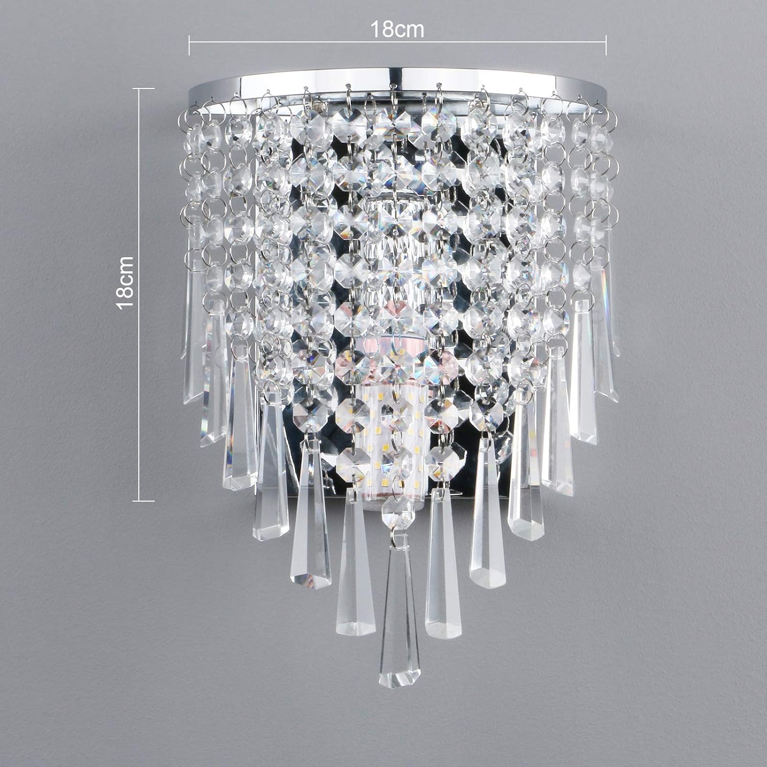 Pathson Crystal Hardwired Wall Light, Chrome Finish Wall Sconce, Modern K9 Acrylic Crystal Drops Shade Wall Lamp Bedroom Living Room Lighting