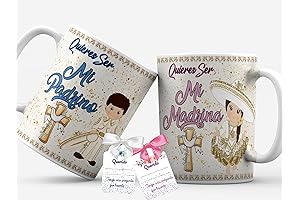 Propuesta para padrinos de bautizo: Set de 2 Tazas con moño de...