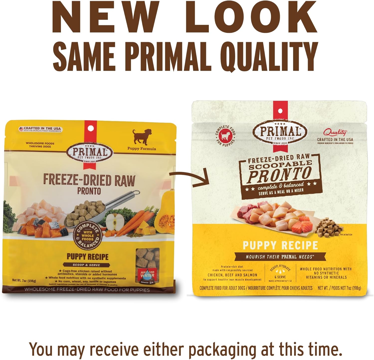 Primal Freeze Dried Puppy Dog Food, Pronto Mini Nuggets; Scoop & Serve, Complete & Balanced Meal; Also Use As Topper or Treat; Premium, Healthy, Grain Free, High Protein Raw Dog Food 16 oz (Pack of 2)