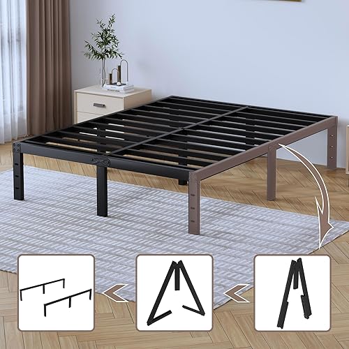 Miniatura 4 de Full Metal Bed Frame - 14 Inch Tall Heavy Duty Bedframe Black Basic Steel Slats Platform No Box Spring Needed/Easy Assembly/Noise Free