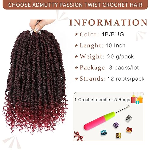 Miniatura 3 de Pelo de ganchillo Passion Twist, cabello pretrenzado de Passion Twist, cabello Passion Twist de 10 pulgadas, trenzas cortas de ganchillo Passion