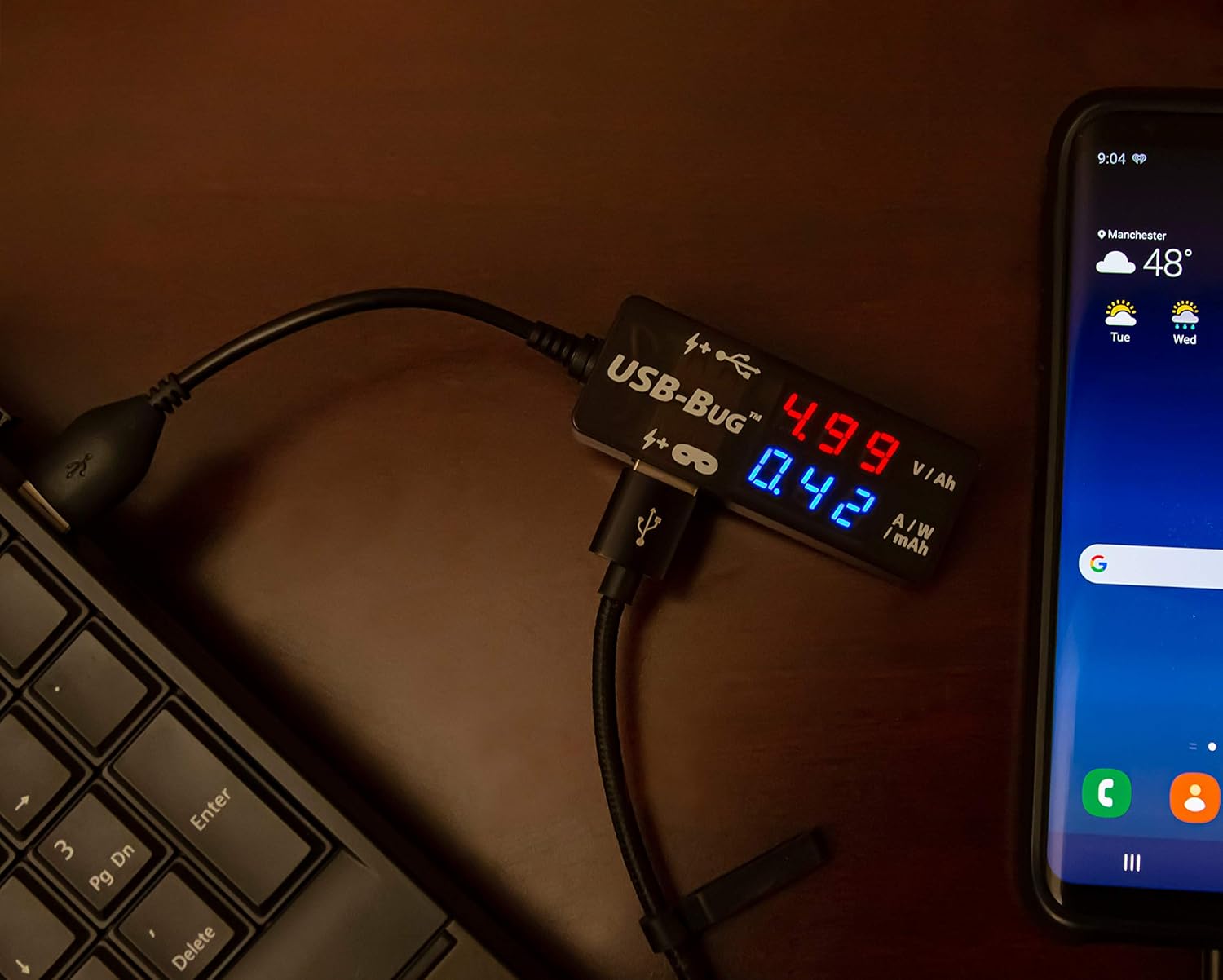 Triplett USB-Bug Dual-Output Inline USB-A Tester with Data Masking Port