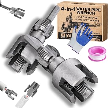 Upgrade 2026 New 4-in-1 Water Pipe Wrench, 1/2 and 3/4 Internal & External Threader, Electric Drill Compatible PVC PPR Pipe Threading Tool, Pipes Tapping and Threading Kit 1/2+3/4