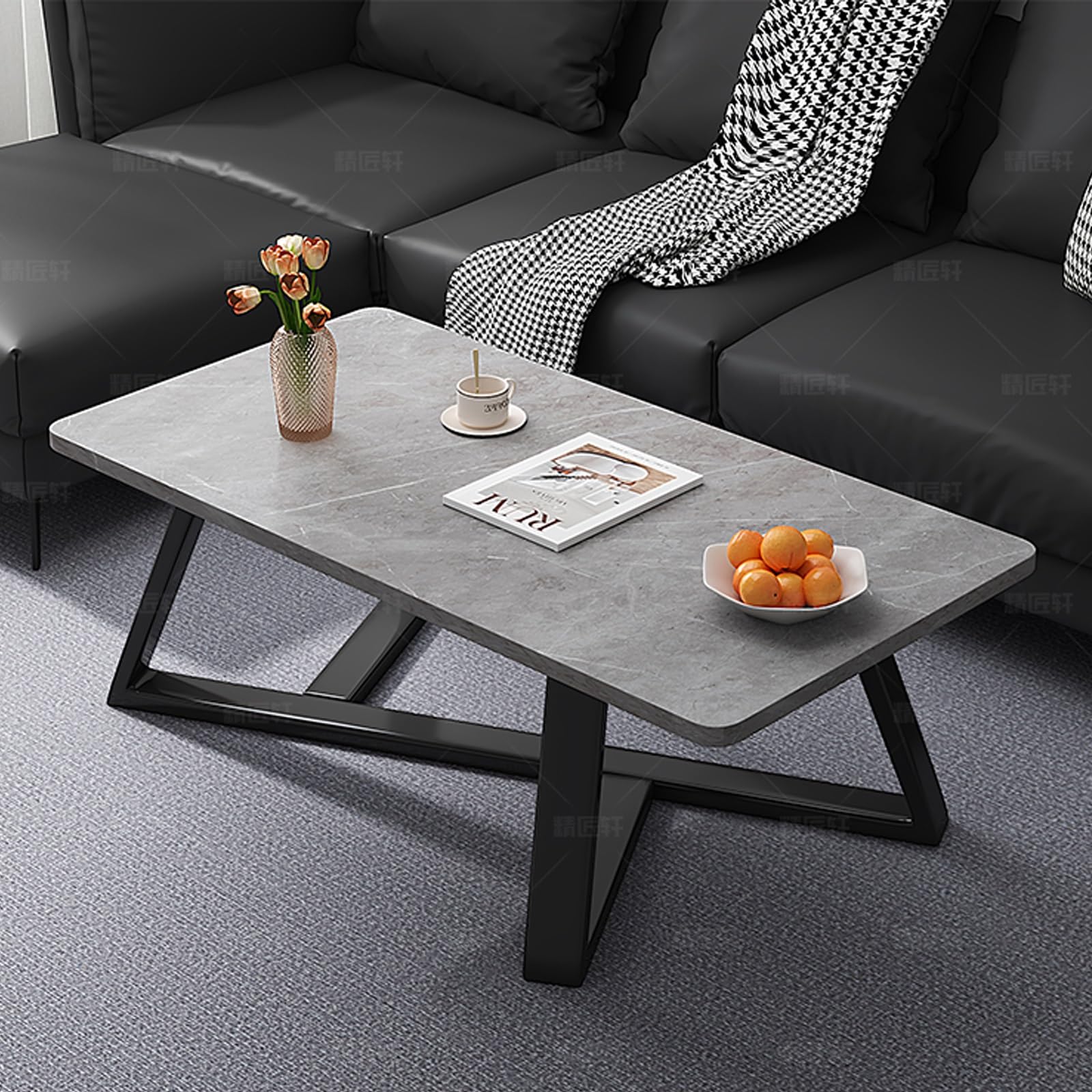Table d'appoint en ardoise rectangulaire 80 cm avec cadre métal