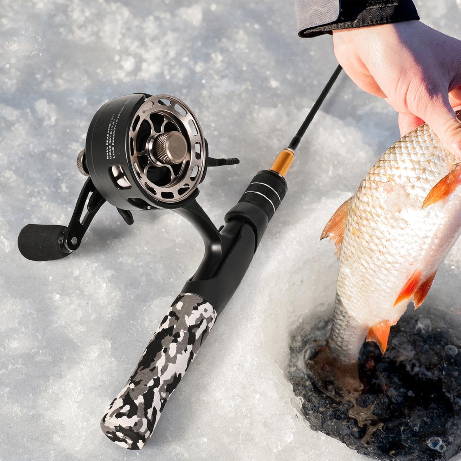 Carrete de pesca en hielo | Carrete de freespool en línea | Equipo de pesca resistente al desgaste, carrete de pesca en hielo de gran diámetro con carrete de metal resistente al desgaste 3+1 Bb