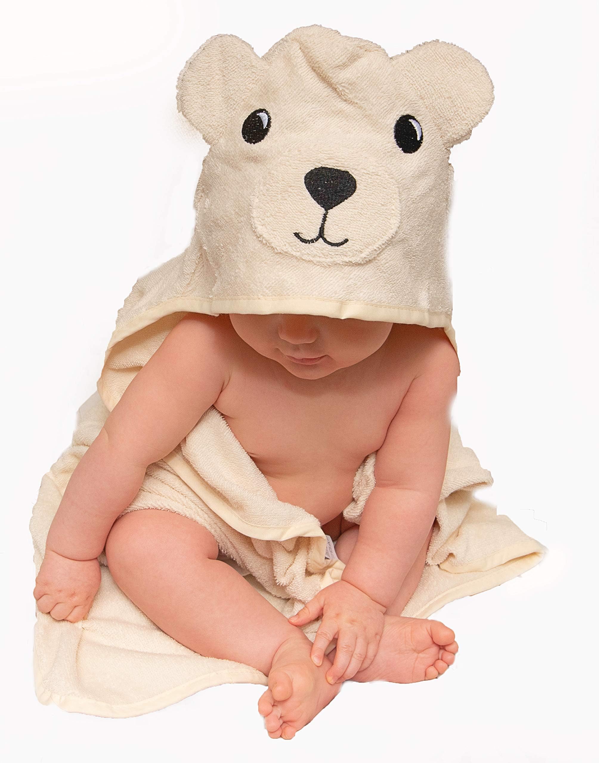 Hooded Baby Towel with 100% Soft Cotton for Boys and Girls - Cute 3D Animal Baby Bath Towel Extra Soft Hooded Towels for Baby Perfect Baby Gifts and Baby Towels - Baby Towel (Beige Bear)