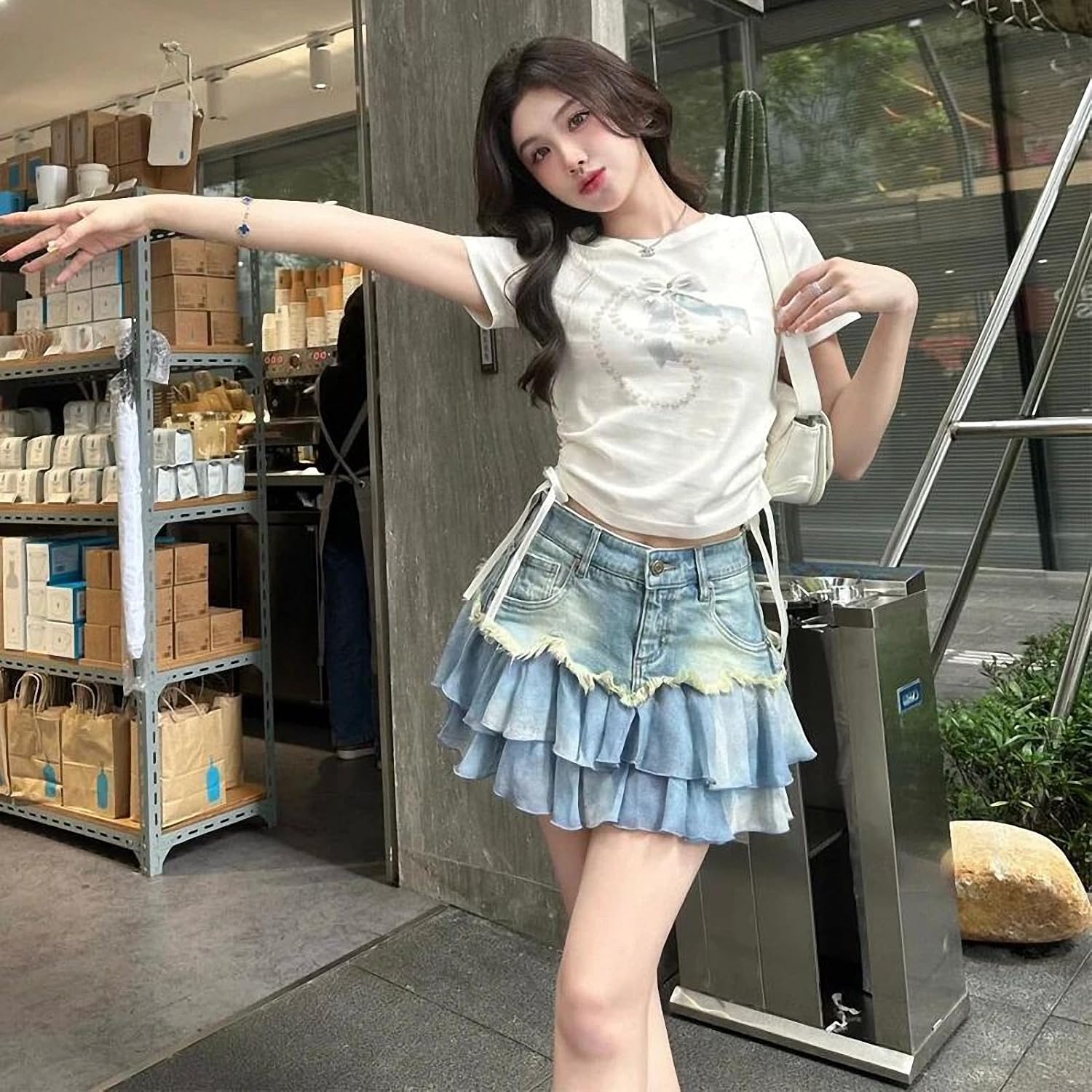 Jeans Skirts Hot Girl Retro Denim Women's Summer Short Skirt Ruffle Tummy Clothes