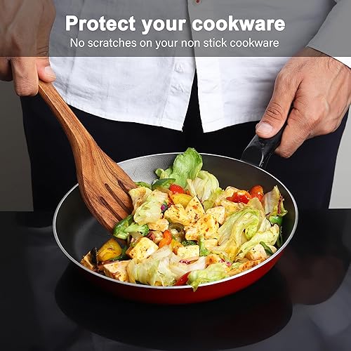 Miniatura 5 de Juego de 8 utensilios de cocina de madera, 12 pulgadas de largo  cucharas de color natural