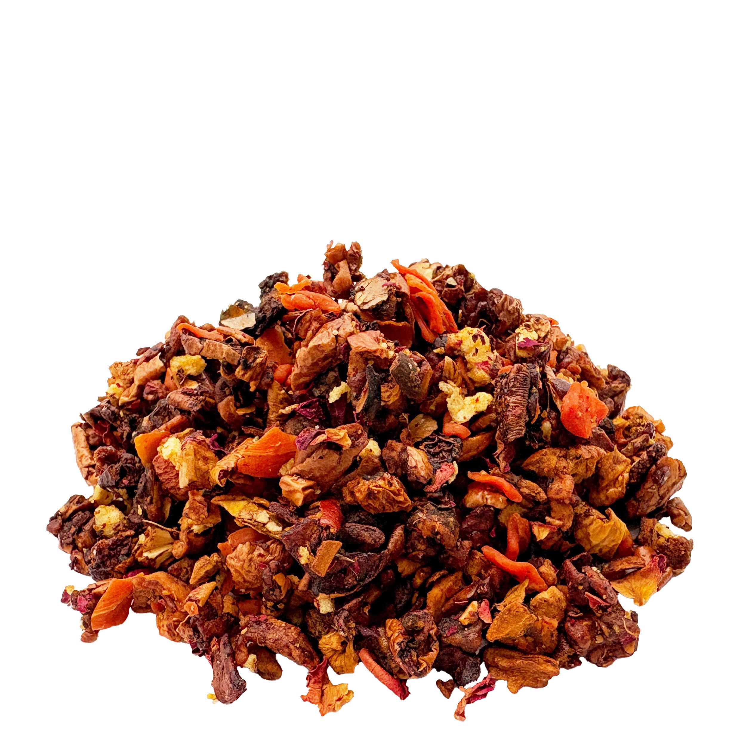 Früchtetee Backbirne Karamell mit Birne-Vanille-Zimt-Geschmack, würzig, fruchtig, süß, vanillig, weihnachtlich, zimtig, frisch abgefüllt