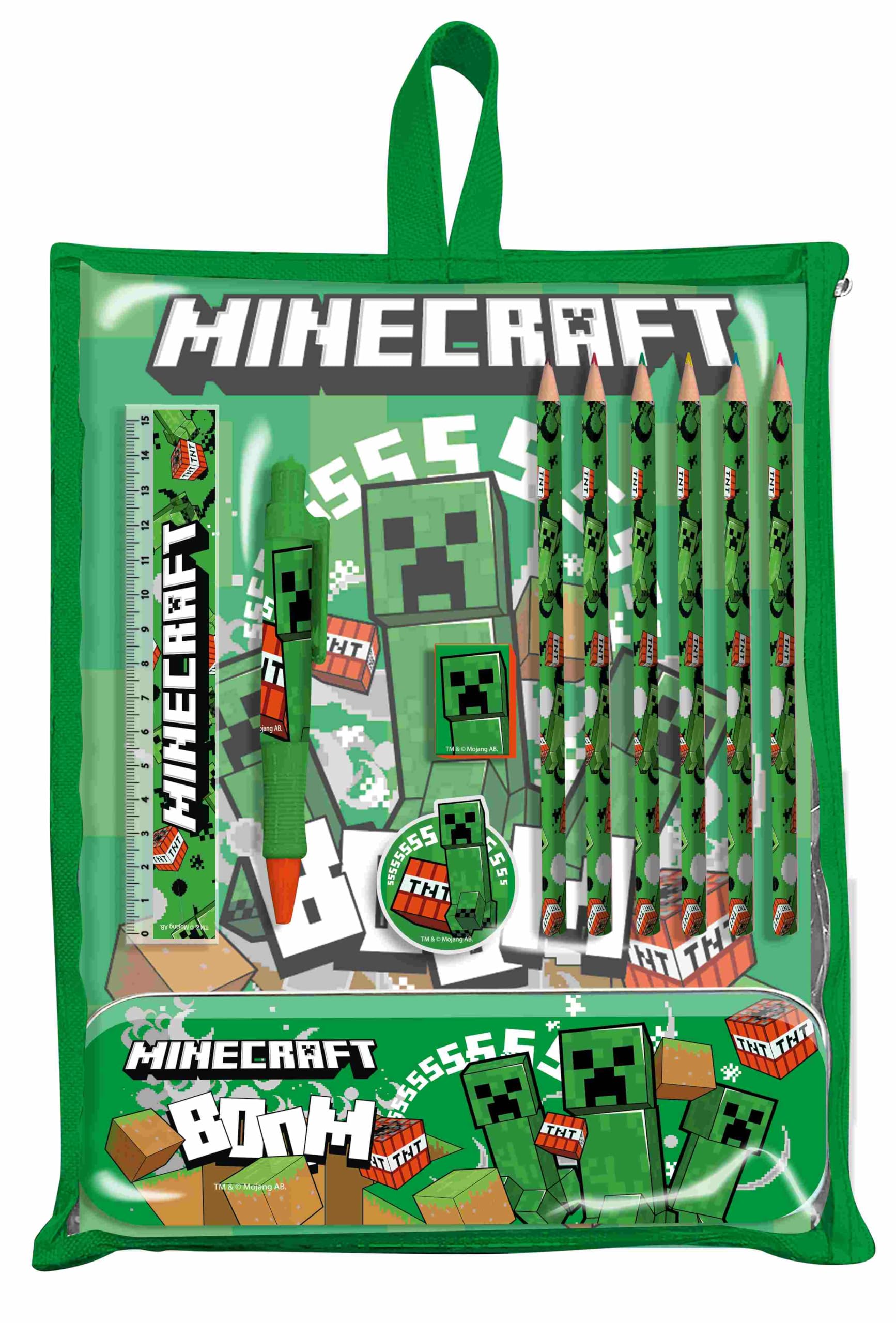 KIDS EUROSWAN SL MINECRAFT BUMPER STATIONERY SET IN REUSABLE BAG