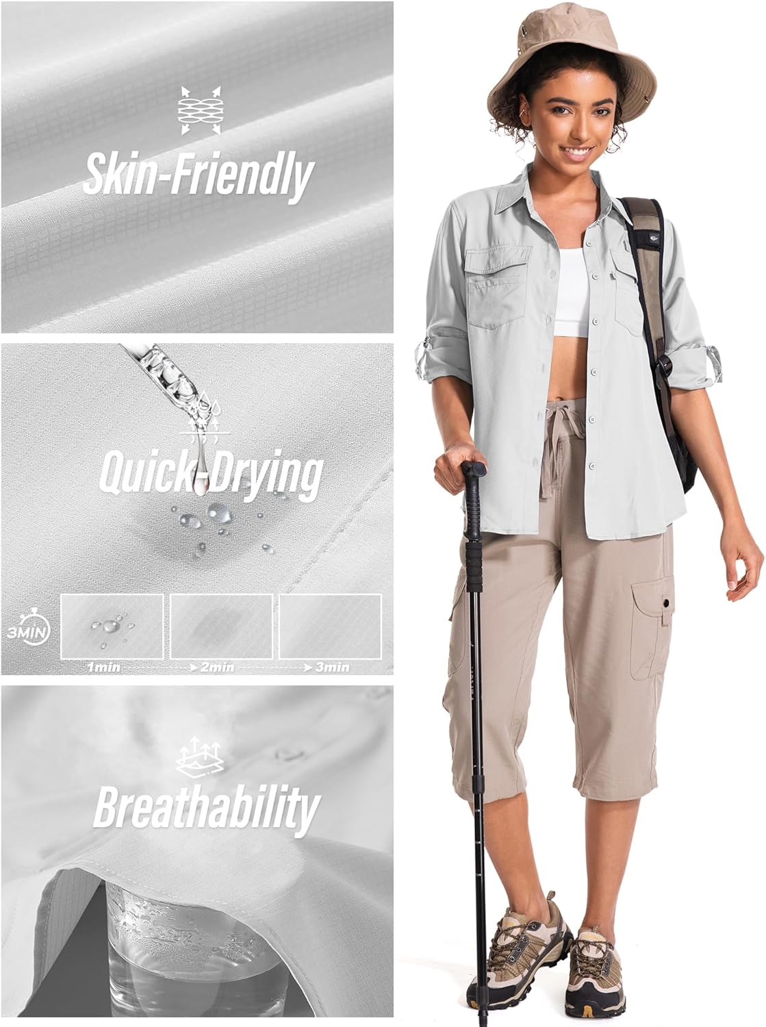 Women's UPF 50 UV Sun Protection Long Sleeve Safari Shirts Quick Dry Hiking Travel Fishing Outdoor Cool Shirts - Image 4