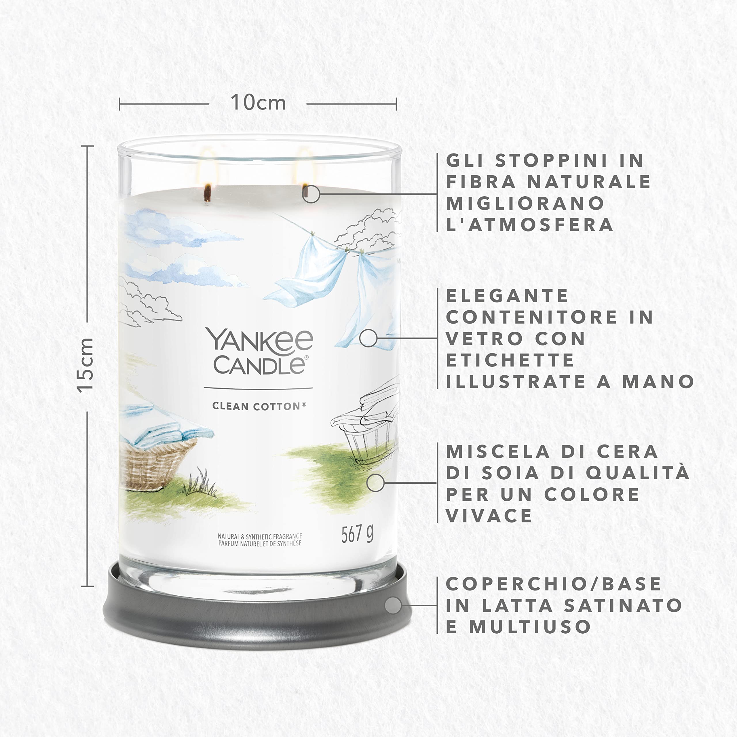 Yankee Candle Signature candela profumata | Cotone pulito in tumbler grande | Candele di miscela di cera di soia lunga durata | regalo perfetto per le donne