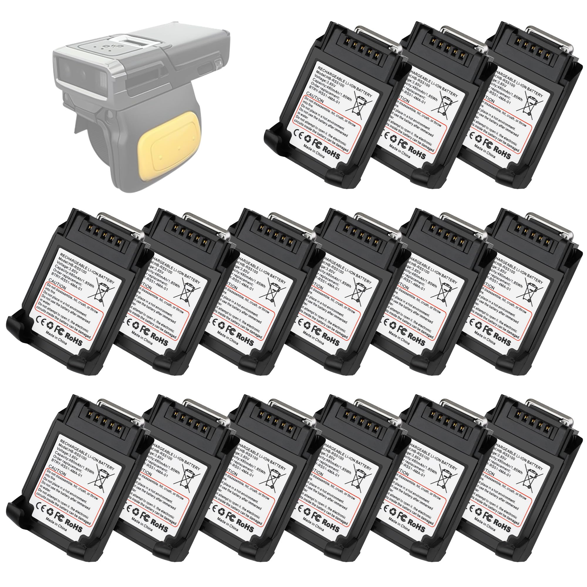 15 Pack for Zebra RS5100 Scanner Battery Replacement: RS51 RS5100 BT-000397 2D Ring Scanner Battery BT-000398 BTRY-RS51-7MA-01 BTRY-RS51-4MA-01 RS61