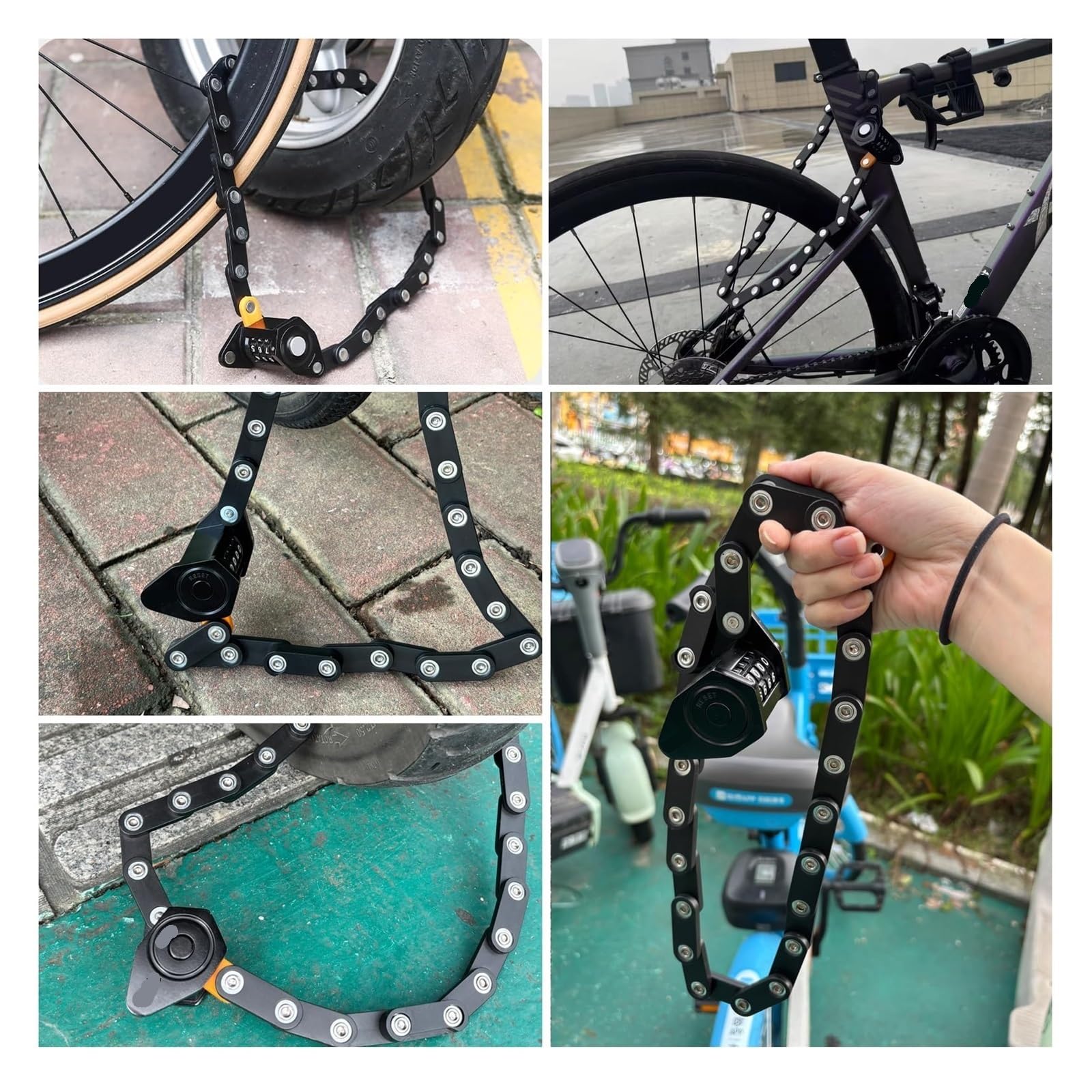 Lucchetto Monopattino Elettrico Pieghevole Lucchetto Bici Combinazione Antifurto Alta Sicurezza Catena per Bicicletta Elettrica Moto Serratura a 4 Cifre con Supporto