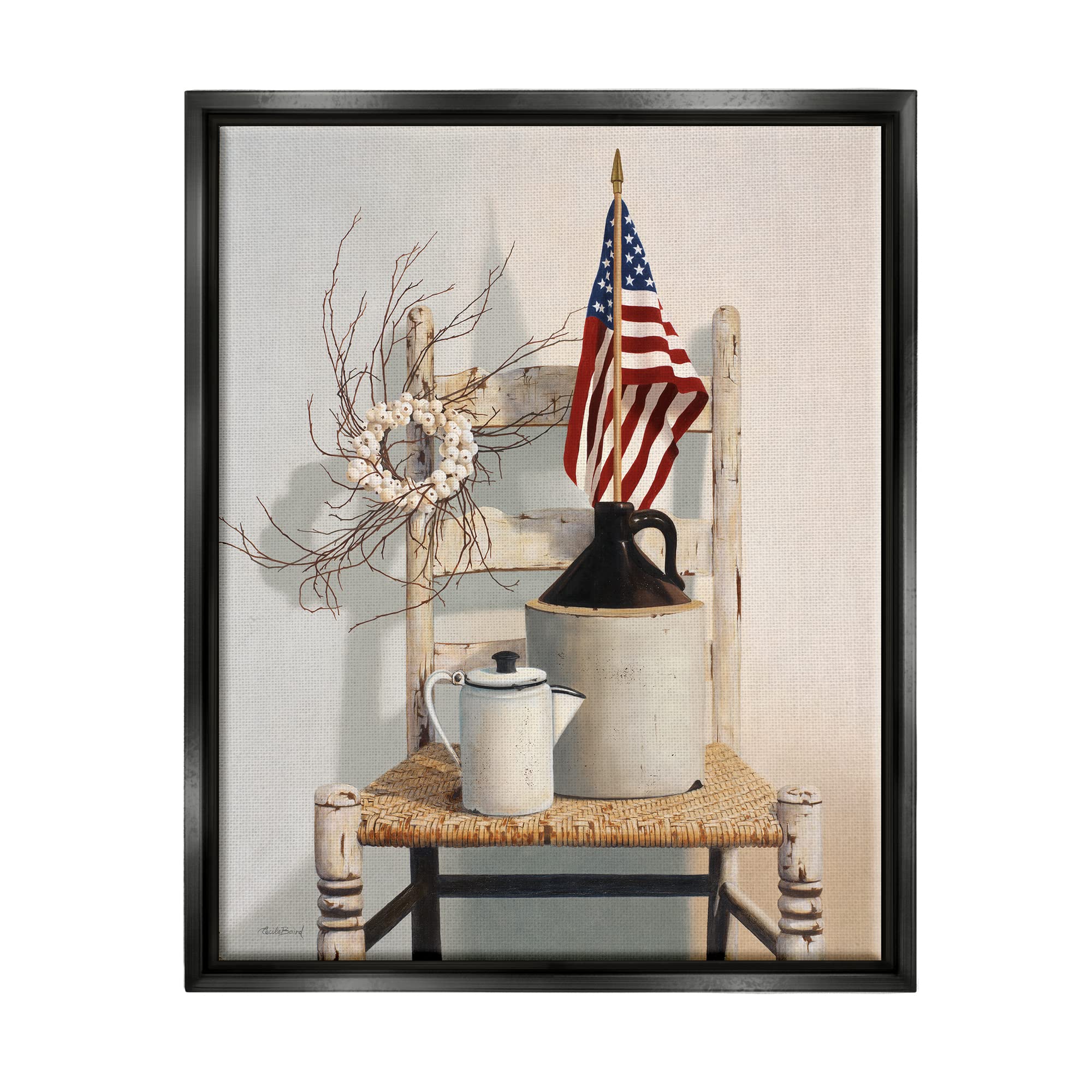 Stupell Industries Vintage Rustic Things American Flag Neutral Painting, Design by Cecile Baird, Multi-Color, 16 x 20